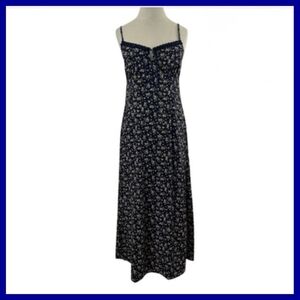 Navy Blue Floral Maxi Slip Dress with Cream Floral Accents